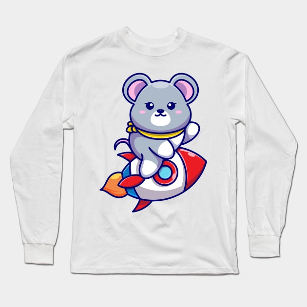 Cute mouse riding rocket cartoon Long Sleeve T-Shirt by Wawadzgnstuff